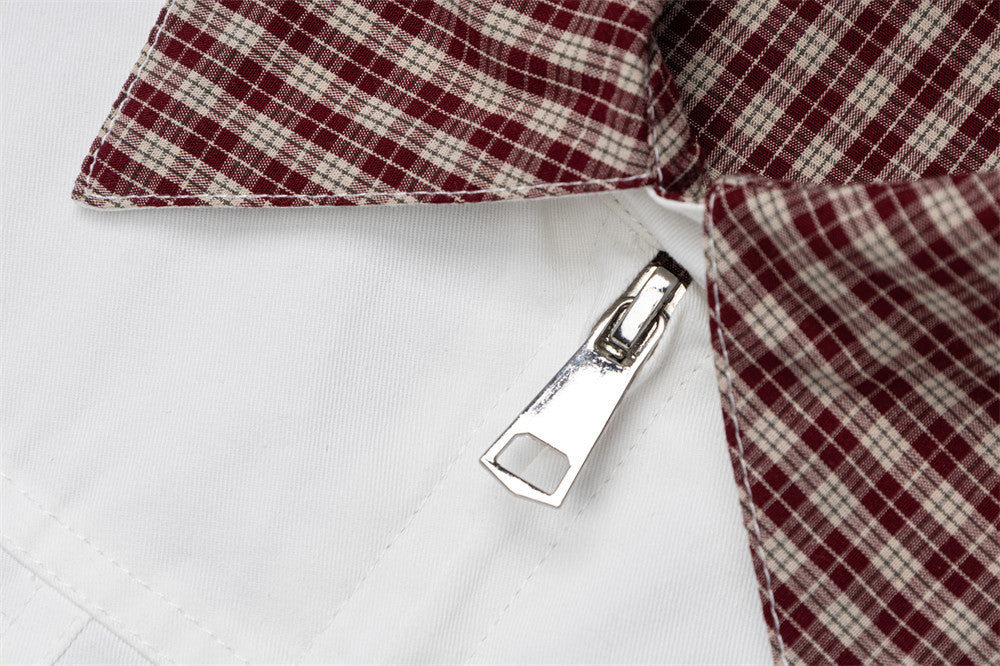 Oversized Harrington Jacket with Contrast Plaid Collar – Men's Relaxed Fit