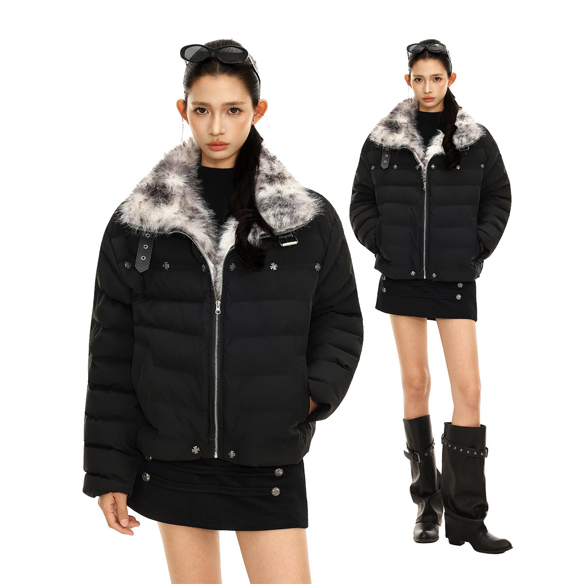 Cropped Puffer Jacket with Hood & Fur Collar – Cross Hardware, American Street