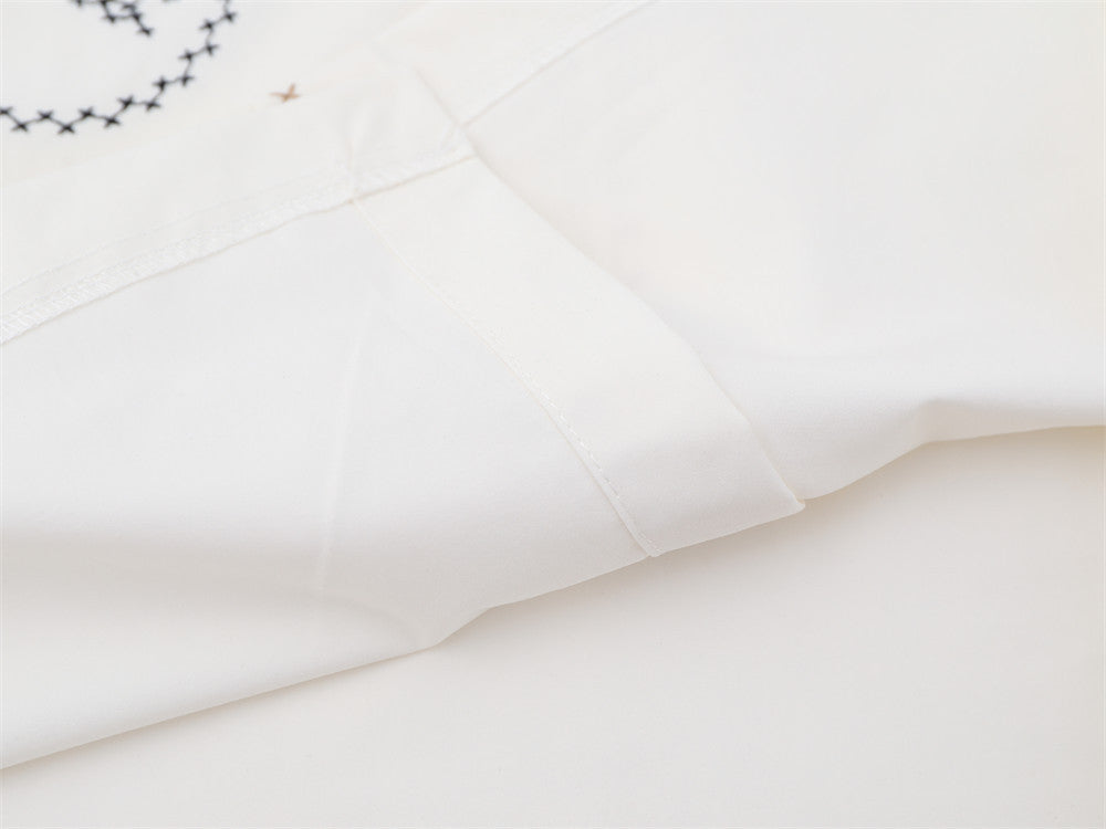 Abstract Face Embroidered Oversized Short-Sleeve Button-Up Shirt