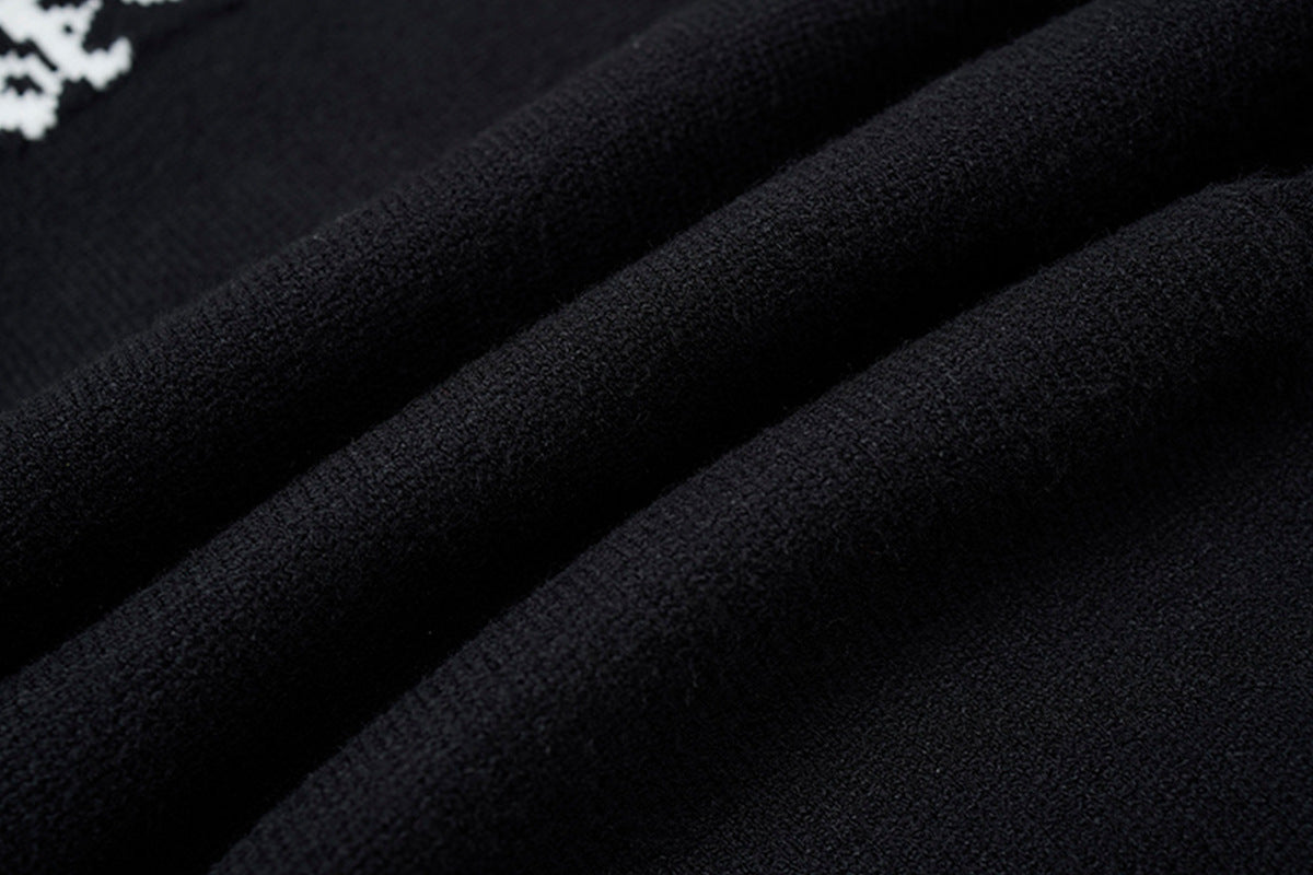Crew Neck Knit Sweater Gothic Cross Distressed Hem Streetwear