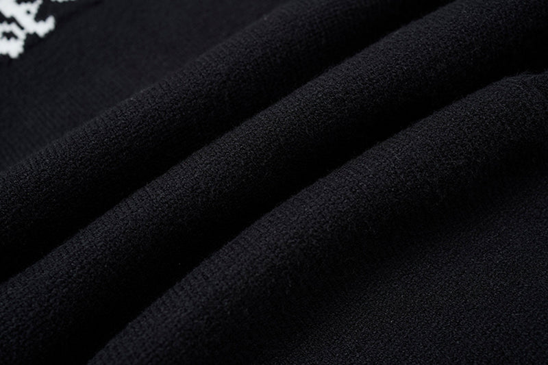 Crew Neck Knit Sweater Gothic Cross Distressed Hem Streetwear
