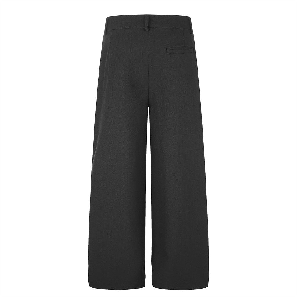 Wide-Leg Pleated Dress Pants with Metal Button Fly