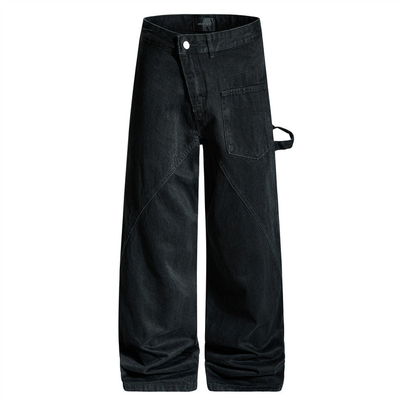 Wide-Leg-Carpenter-Jeans – Herrenjeans aus gewaschenem Denim mit asymmetrischer Knopfleiste und Utility-Details