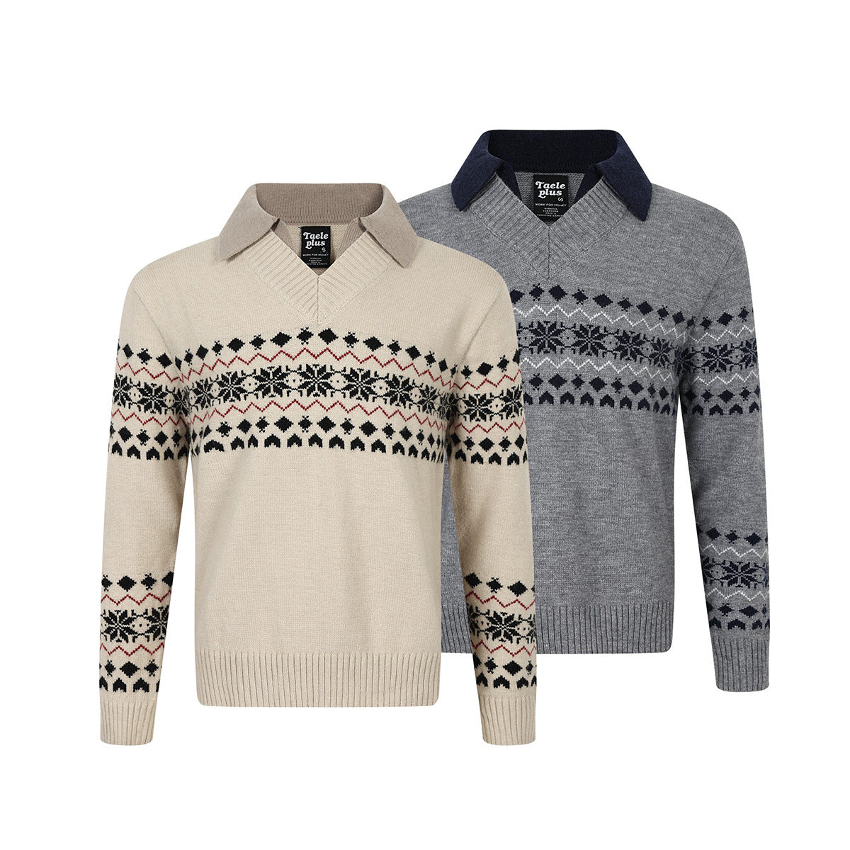 Fair Isle Jacquard Polo Collar Knit Sweater – Vintage Pattern Pullover