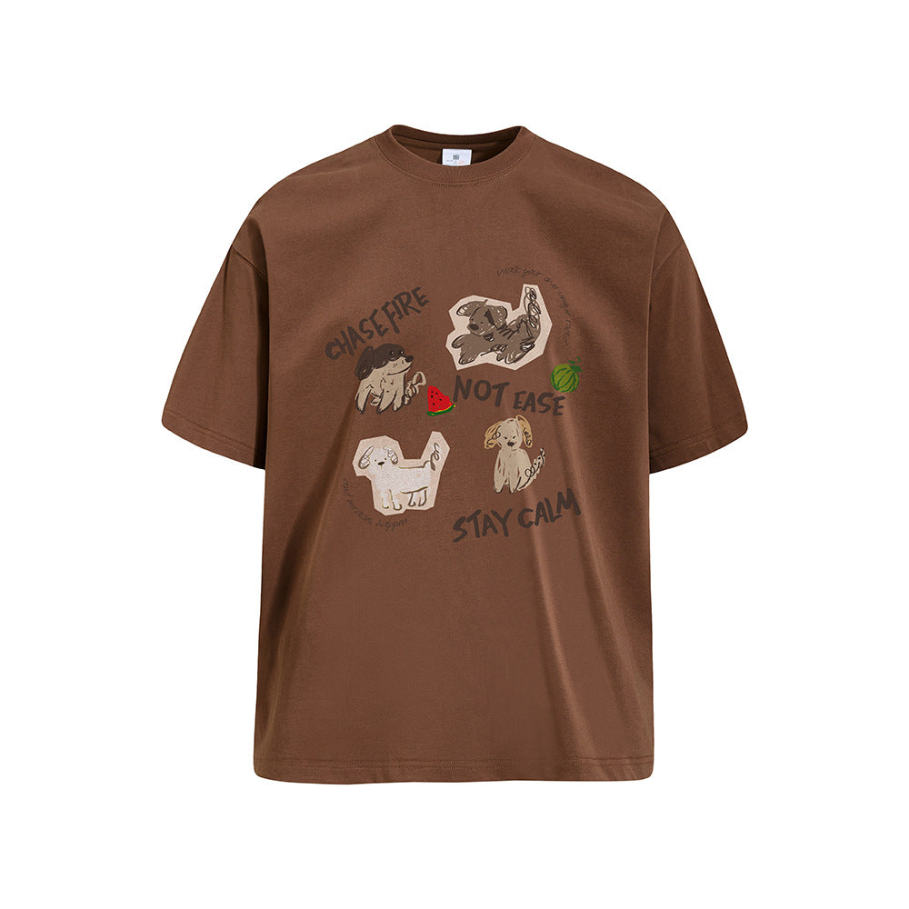 Cartoon Dog Graphic Oversized T-Shirt – Crew Neck Short Sleeve Tee