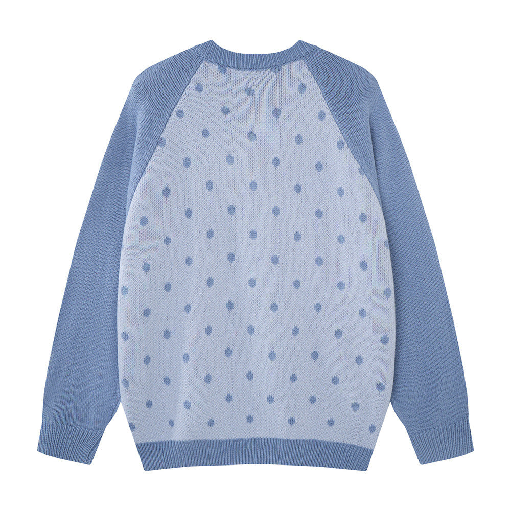 Colorblock Raglan Zip-Up Knit Cardigan – Polka Dot Star Graphic Sweater