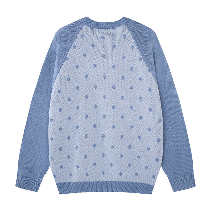 Colorblock Raglan Zip-Up Knit Cardigan – Polka Dot Star Graphic Sweater