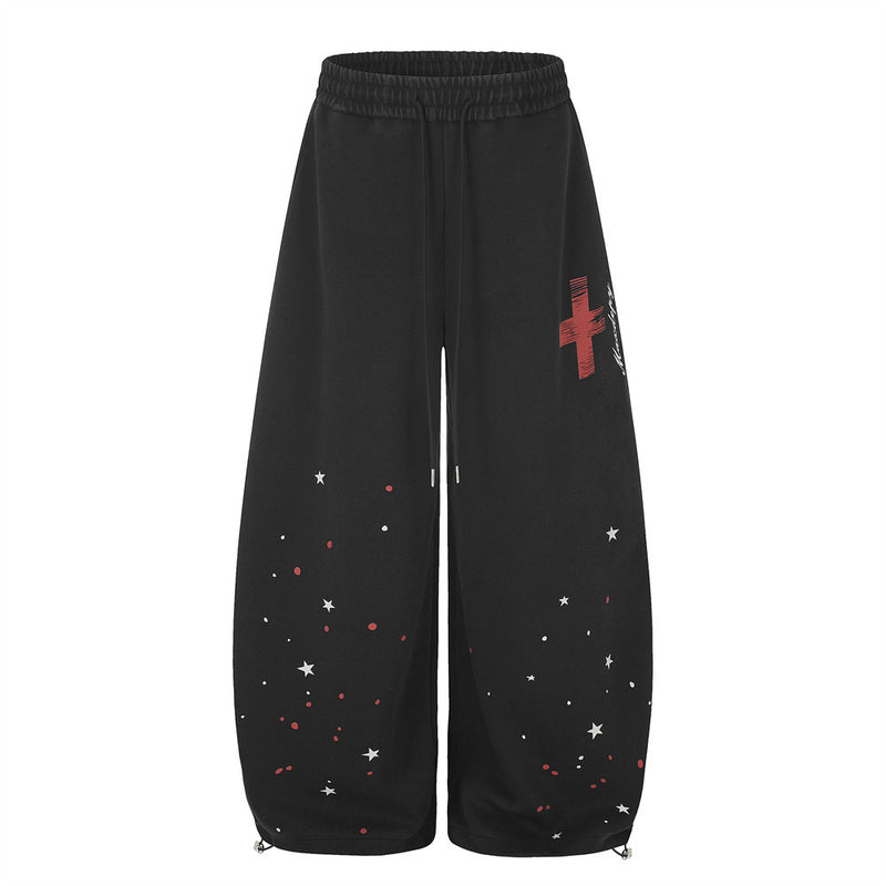 Wide-Leg-Sweathose mit Kreuz- und Sternprint – Oversized-Streetwear-Jogger
