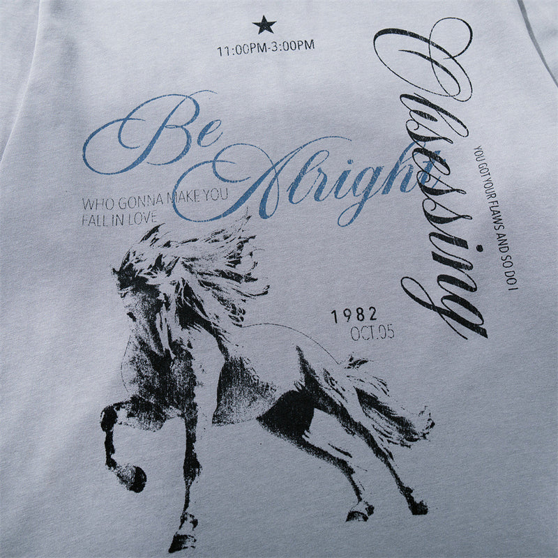 Galloping Horse Graphic Long-Sleeve T-Shirt — Vintage Washed Mock-Neck