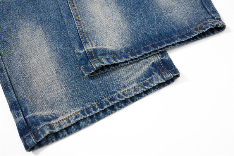 Vaqueros azules para hombre – Pantalón vaquero recto vintage lavado, de pierna ancha y corte baggy