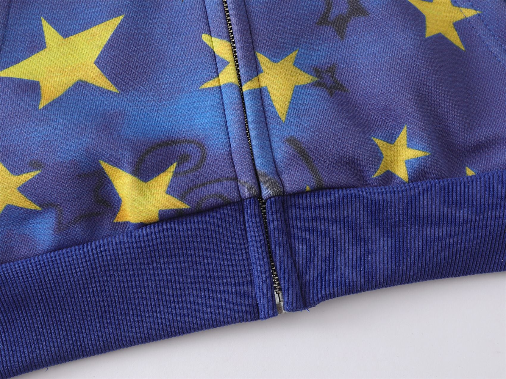 Thick Zip-Up Hoodie Allover Star Print with Embroidered Script Logo