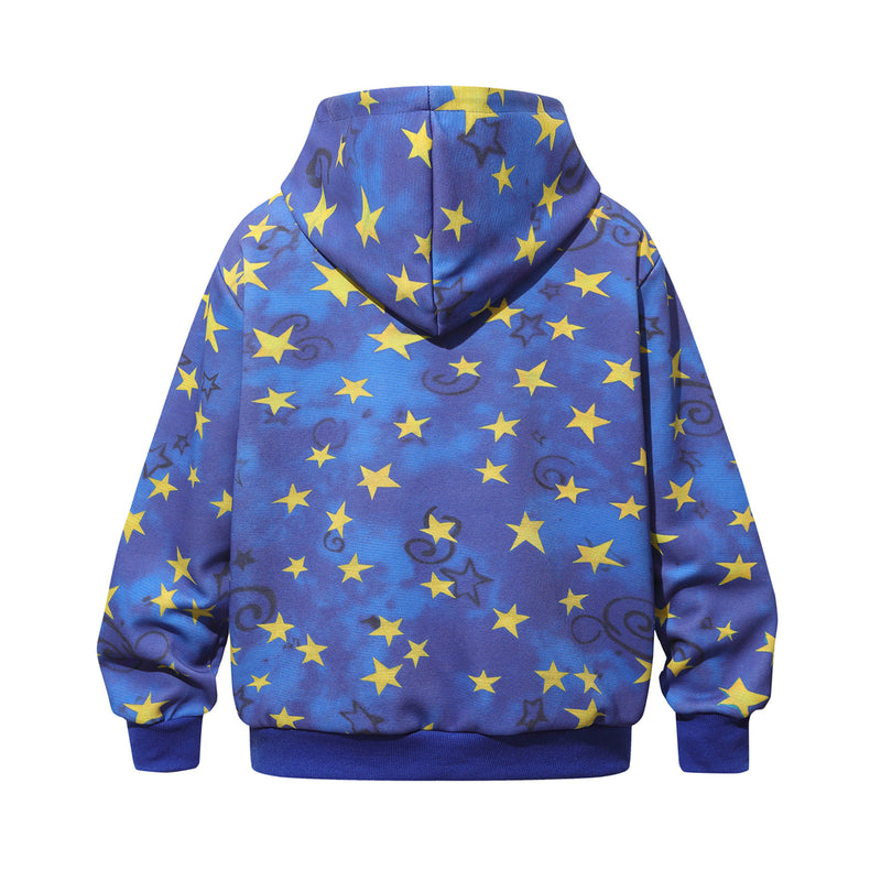 Thick Zip-Up Hoodie Allover Star Print with Embroidered Script Logo