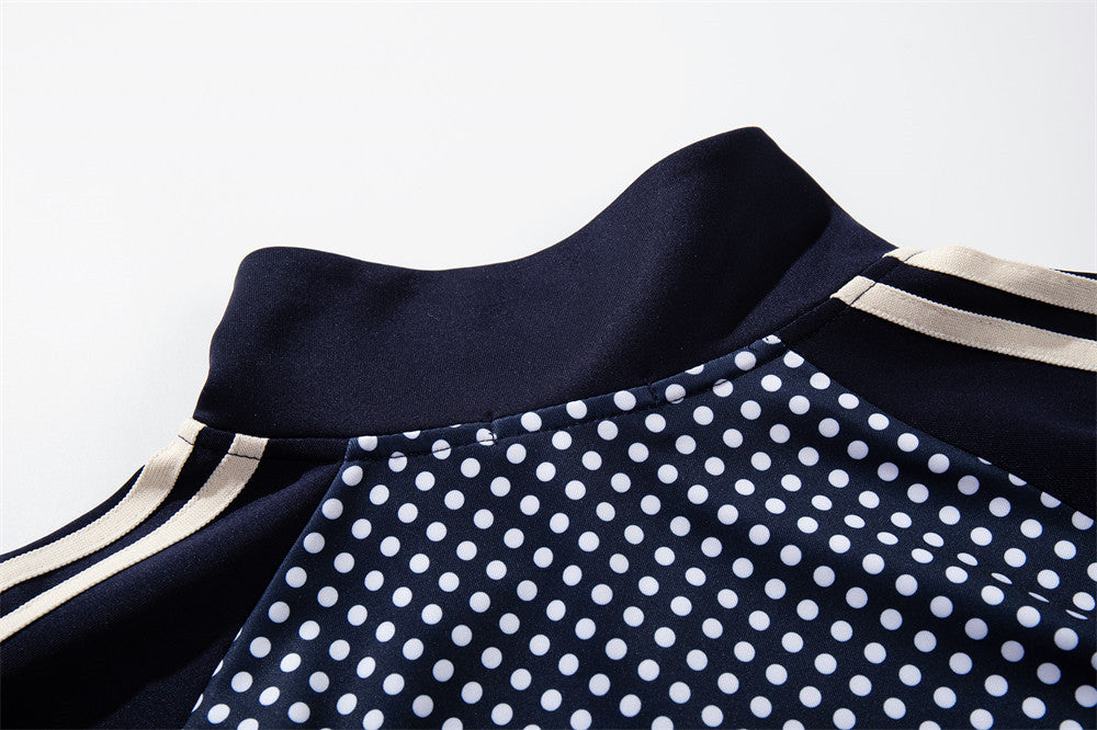 Chaqueta deportiva de hombre con lunares: azul marino con cremallera y bandas en las mangas