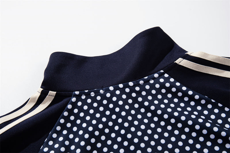 Chaqueta deportiva de hombre con lunares: azul marino con cremallera y bandas en las mangas