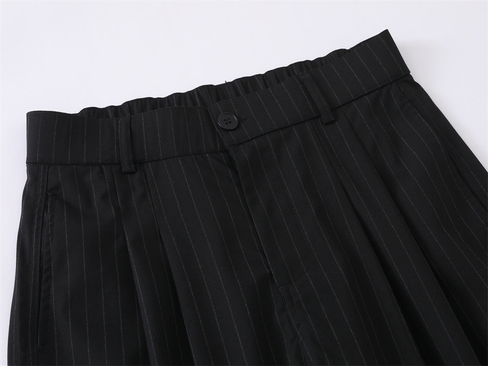 Pinstripe Wide-Leg Trousers – Double-Pleat High-Street Dress Pants