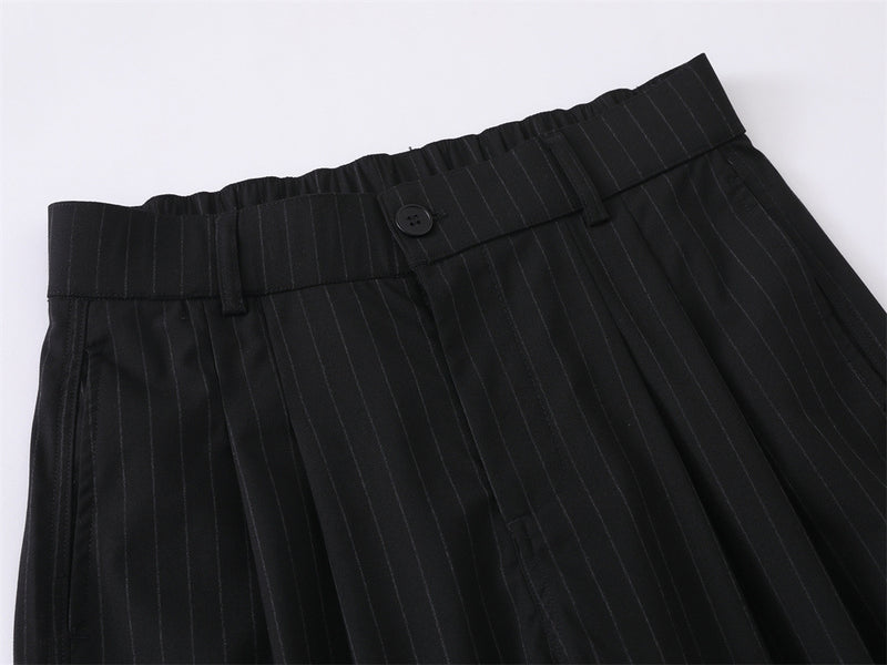 Pinstripe Wide-Leg Trousers – Double-Pleat High-Street Dress Pants