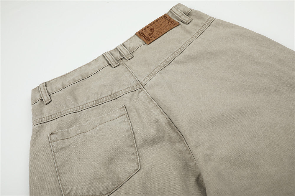 Pantalon cargo homme kaki à jambes larges, multi-poches, délavé vintage – Pantalon workwear