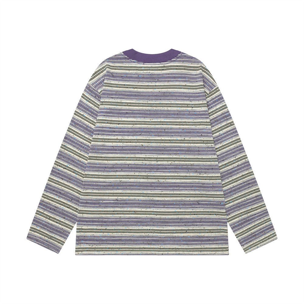 Striped Long-Sleeve Shirt Men's Oversized Fit with Korean Embroidered Graphic