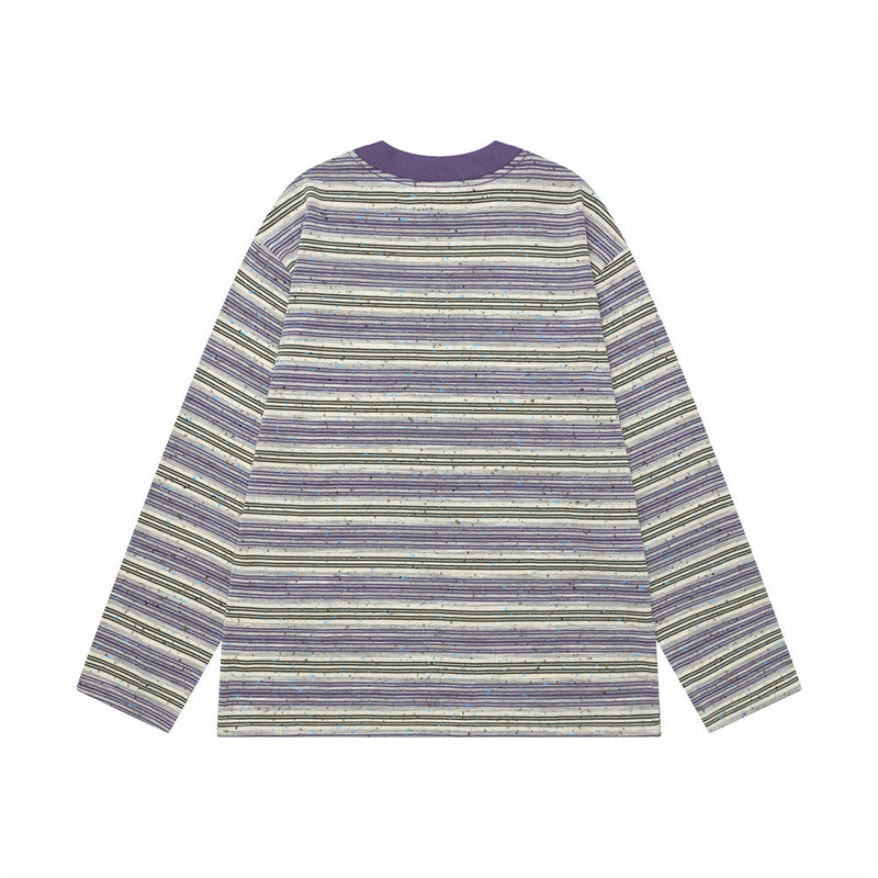 Striped Long-Sleeve Shirt Men's Oversized Fit with Korean Embroidered Graphic