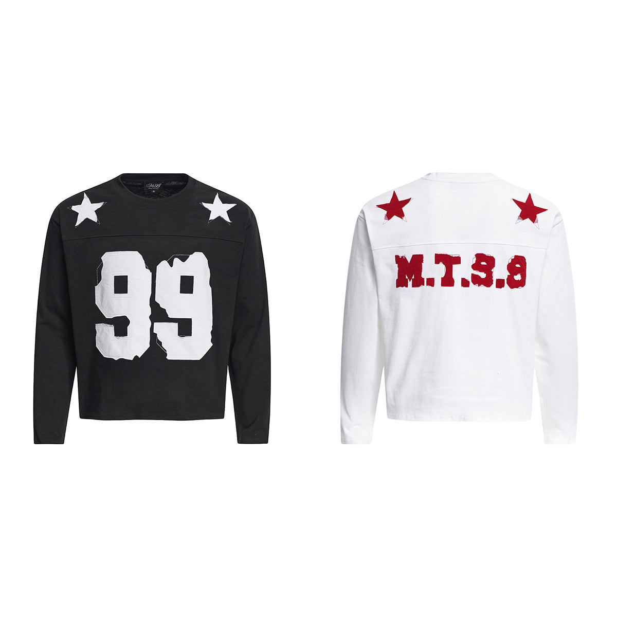 Langarm-Footballtrikot mit 99-Patch und Stern-Applikationen