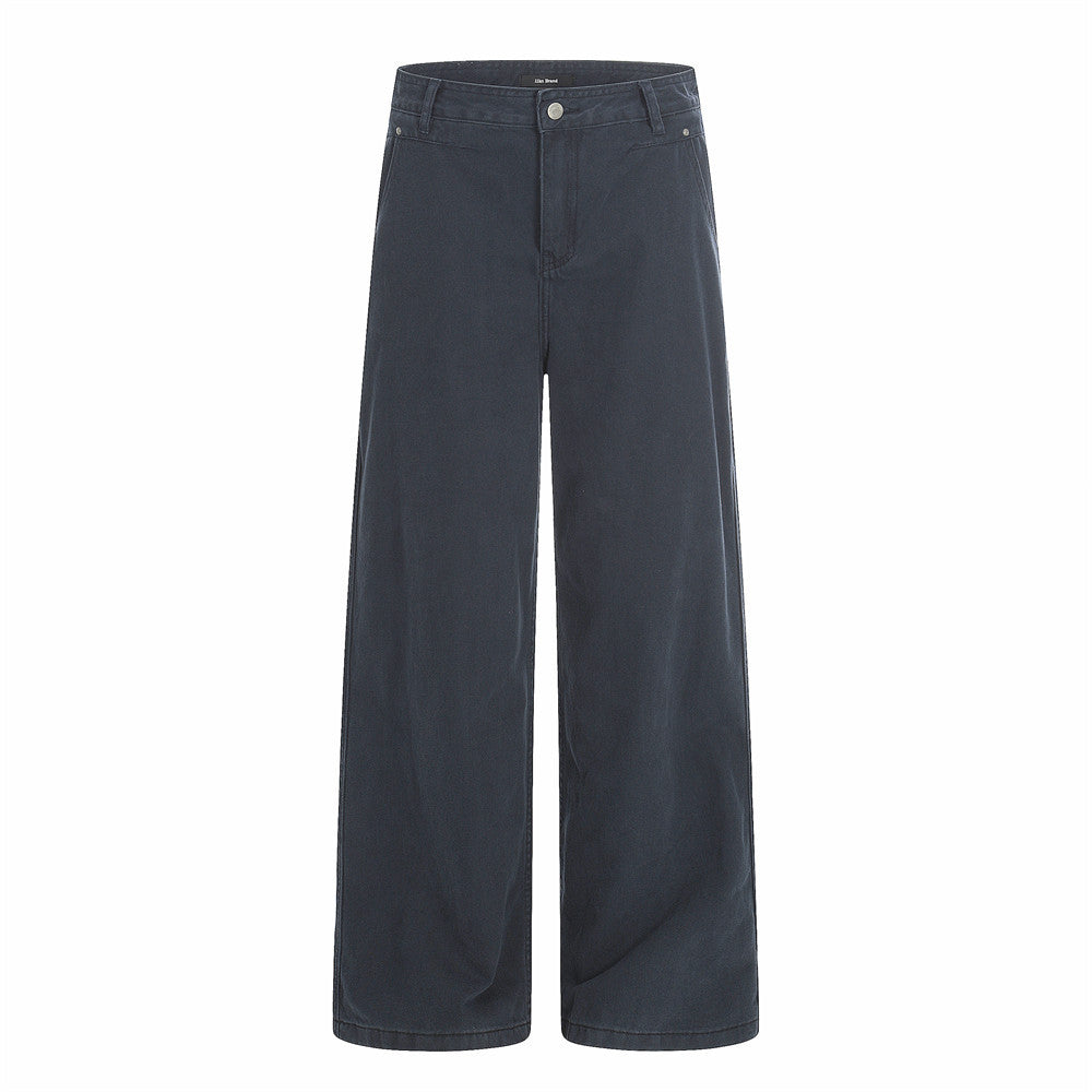 Wide-Leg Straight-Cut Trousers – Men's Relaxed Utility Pants with Back Pocket
