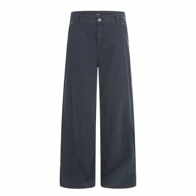 Wide-Leg Straight-Cut Trousers – Men's Relaxed Utility Pants with Back Pocket