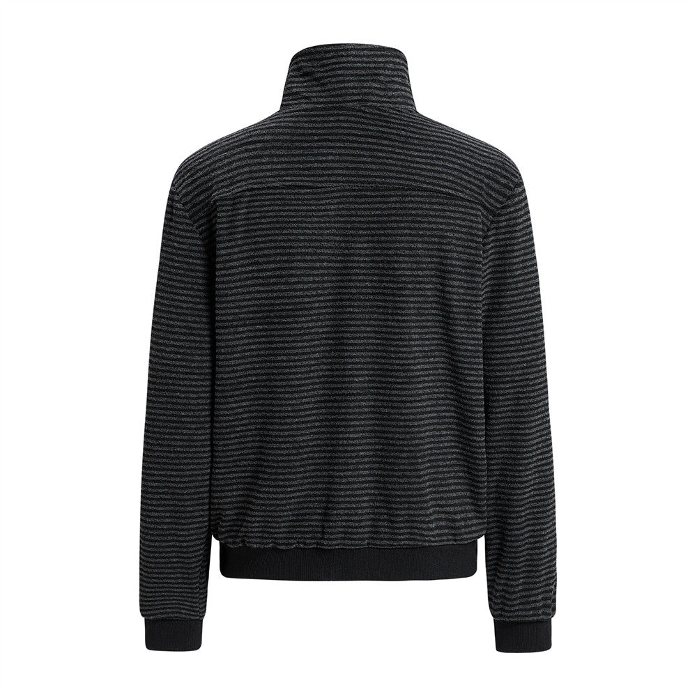 Chaqueta de rayas con cuello mao y cremallera para hombre, con detalles de ojales metálicos