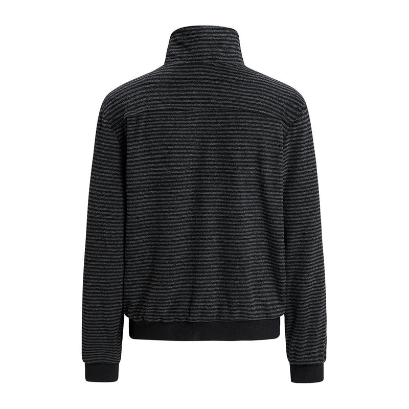 Chaqueta de rayas con cuello mao y cremallera para hombre, con detalles de ojales metálicos