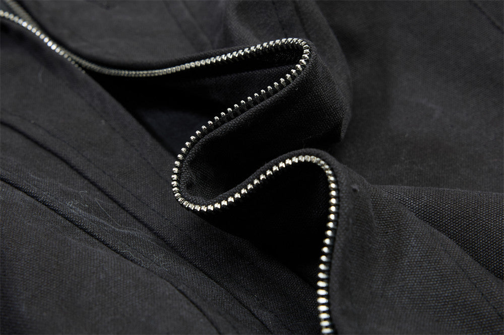 Men's Stand Collar Bomber Jacket with Sculptural Seam Detail