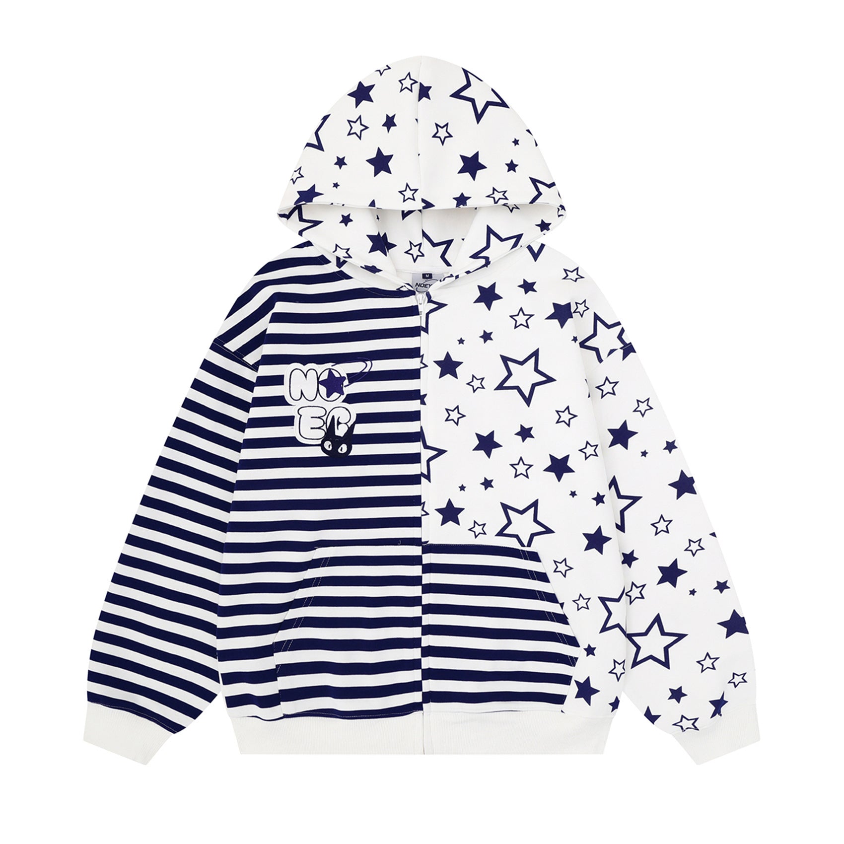 Asymmetrischer Hoodie mit Sternen- und Streifenprint – Oversized Unisex-Cardigan mit Color-Block-Design
