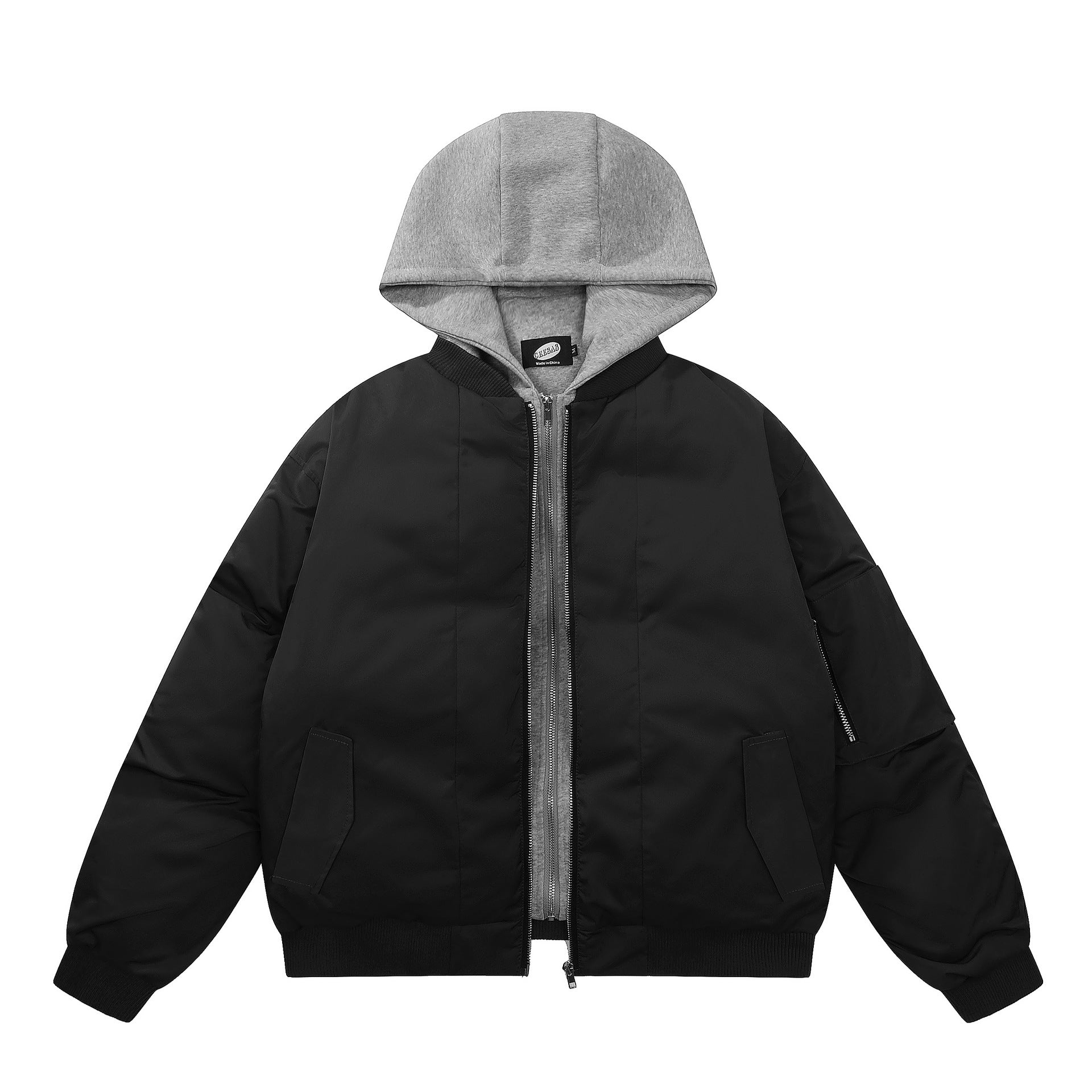 Chaqueta bomber con capucha extraíble y forro polar en capas – Abrigo acolchado de invierno