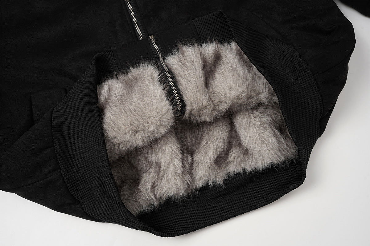 Bomber en suédine avec capuche en fausse fourrure – Manteau d’hiver oversize