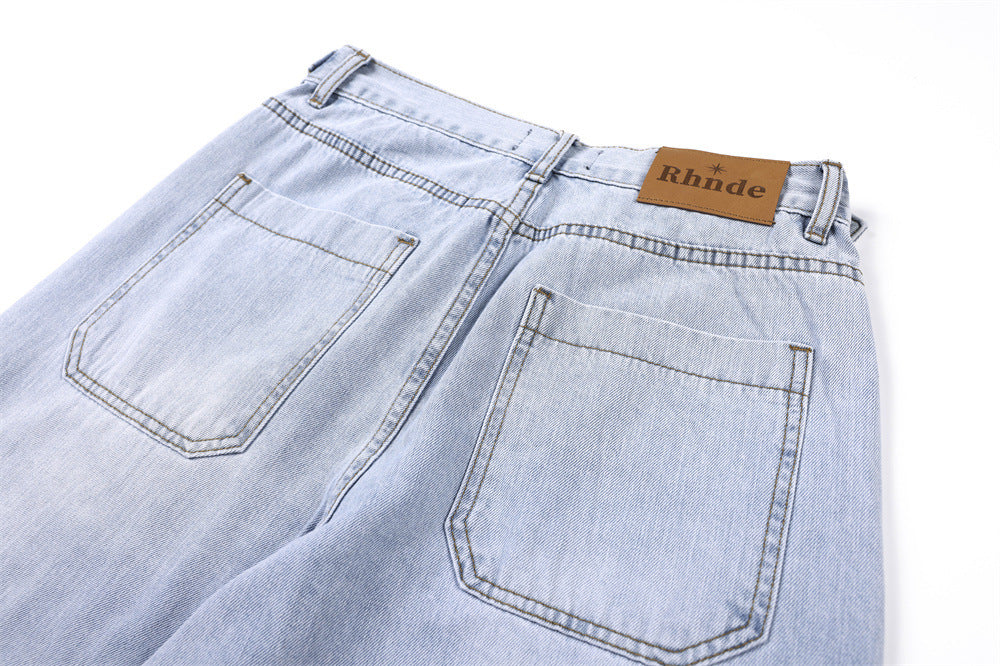 Vaqueros wide-leg de lavado claro – Pantalones vaqueros vintage de corte recto y baggy para hombre