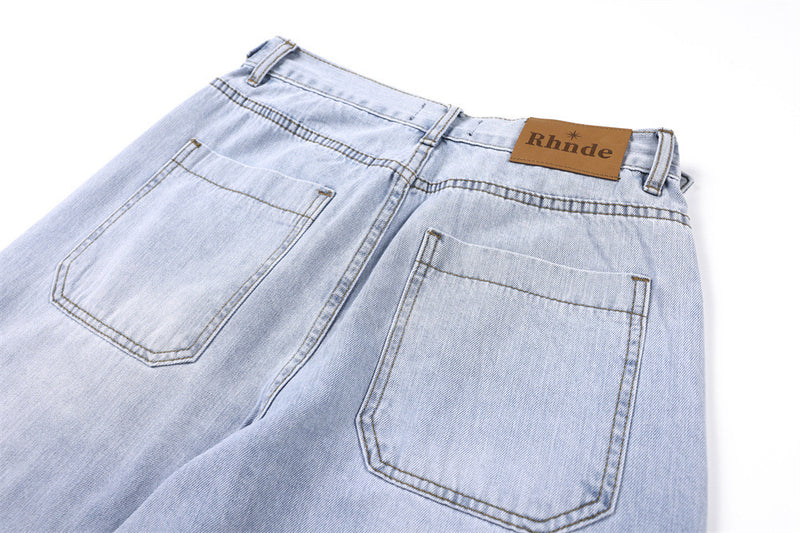 Vaqueros wide-leg de lavado claro – Pantalones vaqueros vintage de corte recto y baggy para hombre
