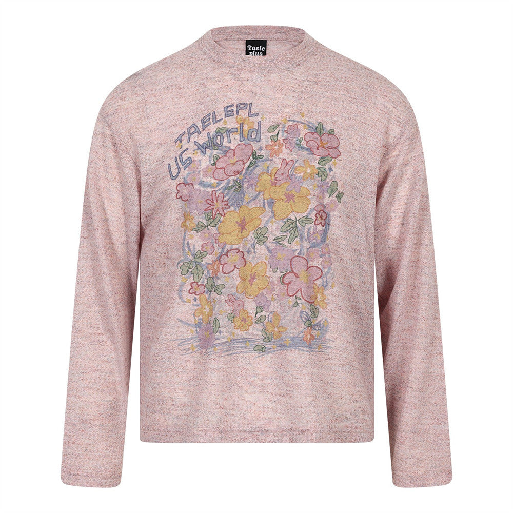 Floral Print Long-Sleeve T-Shirt – Men's Relaxed Fit Crew Neck