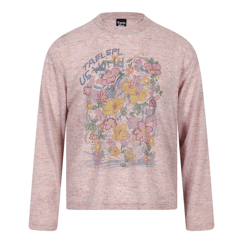 Floral Print Long-Sleeve T-Shirt – Men's Relaxed Fit Crew Neck