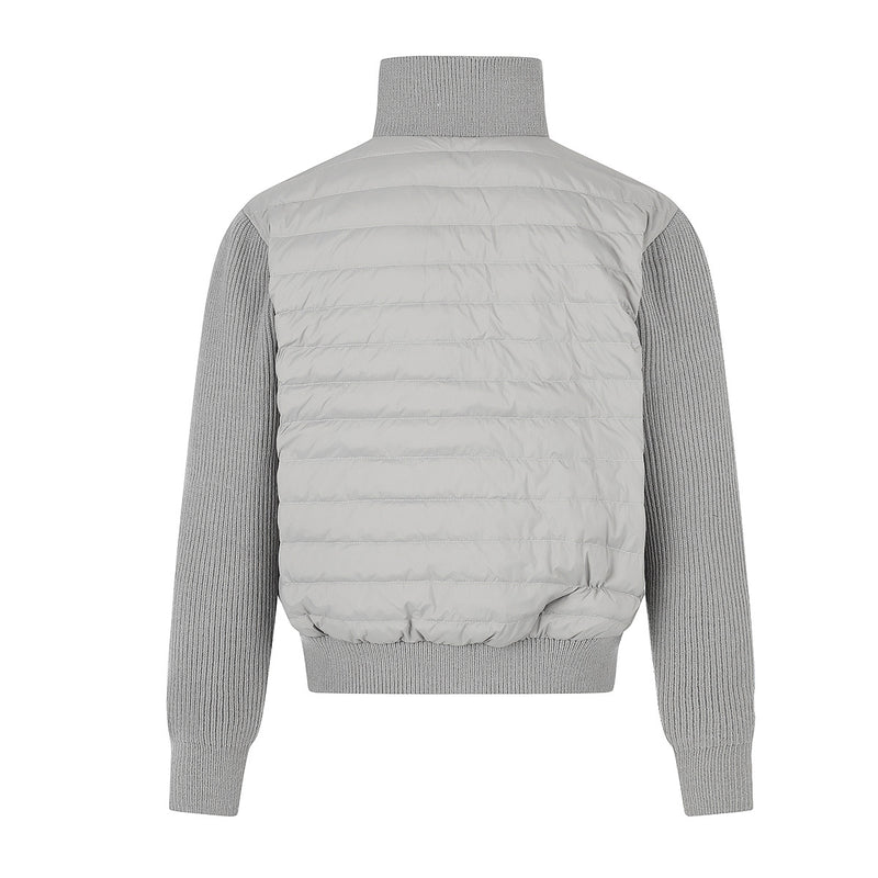 Gesteppte Puffer-Hybridjacke – Strickärmel und Stehkragen