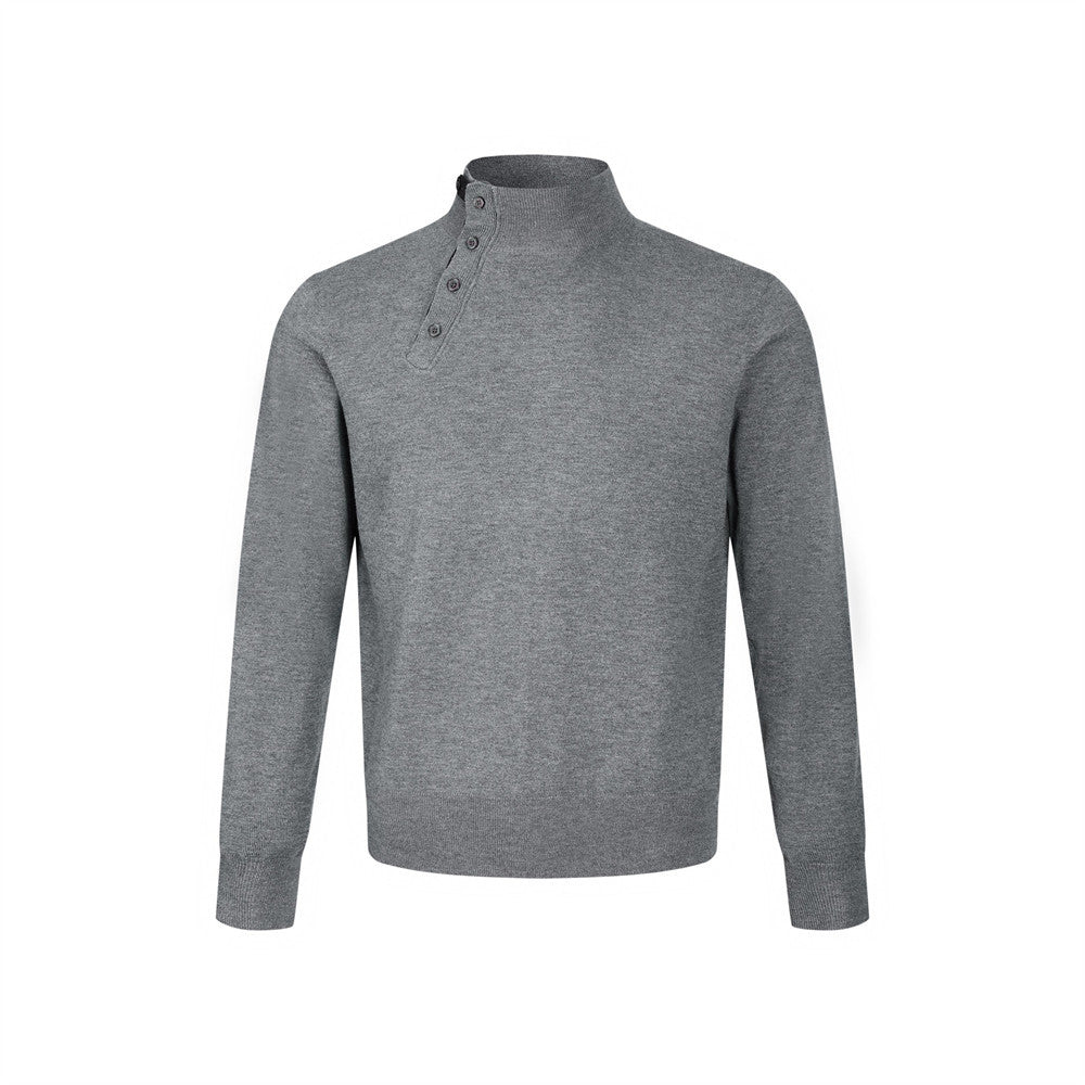 Men's Mock Neck Button-Placket Pullover Sweater
