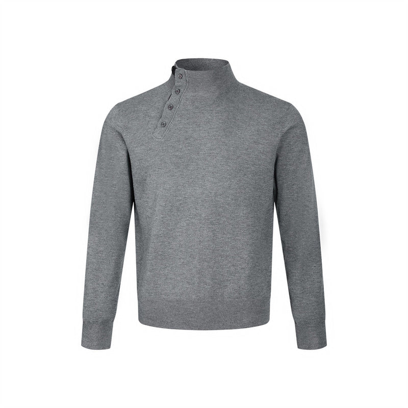 Men's Mock Neck Button-Placket Pullover Sweater