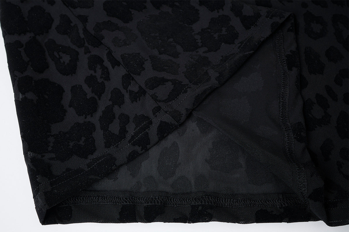 Leopard Print Turtleneck Long Sleeve Slim-Fit Shirt