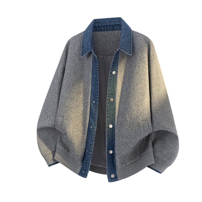 Veste boxy à boutons-pression avec col en denim – Style rétro old money