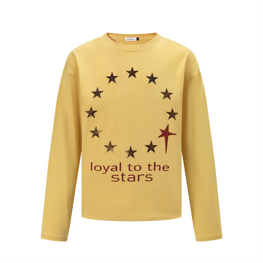Men's Star Circle Print Long-Sleeve Crew Neck T-Shirt – Streetwear Graphic Tee