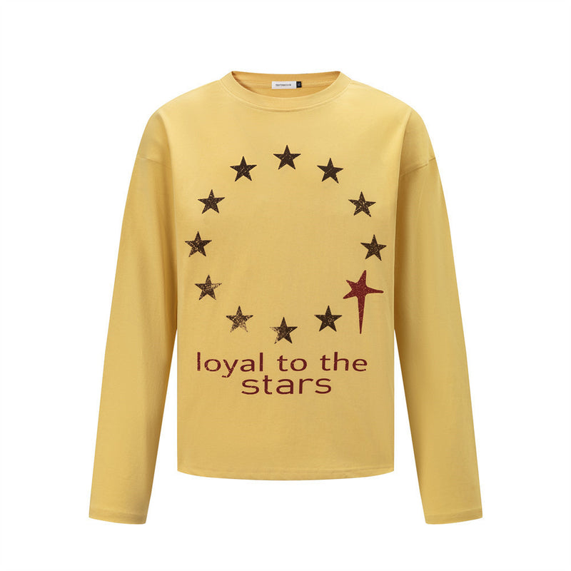 Men's Star Circle Print Long-Sleeve Crew Neck T-Shirt – Streetwear Graphic Tee