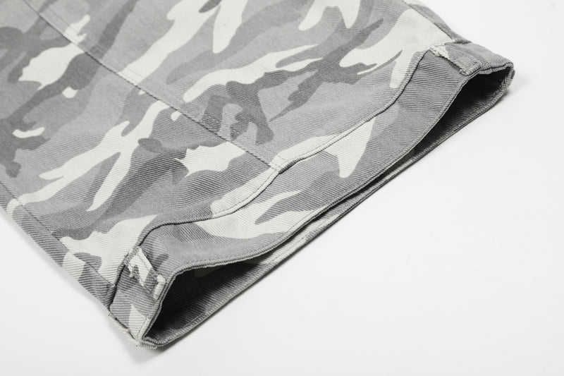 Wide-Leg-Cargohose – Baggy-Fit in Grey-Camo mit mehreren Taschen