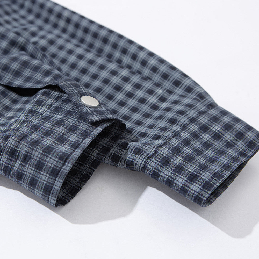 Plaid Zip-Up Harrington Jacket – Relaxed Fit Navy Check