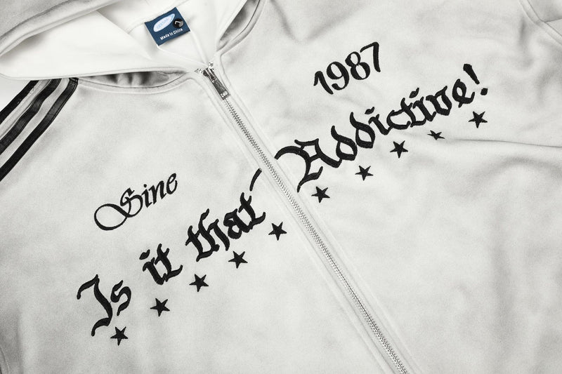 Sweat à capuche zippé tie-dye, manches rayées et motif graphique gothique