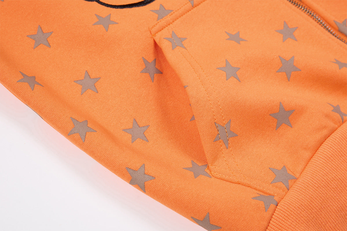 Hoodie zippé à motif étoiles, capuche bordée de fausse fourrure et motif « I ♥ Me »