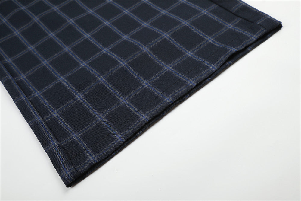 Wide-Leg Plaid Trousers – Men's High-Street Button-Fly Straight Pants