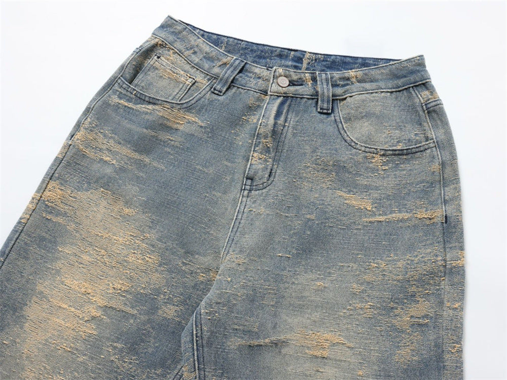 Vintage Baggy Jeans Men – Heavy Distressed Wide-Leg Straight Denim Pants