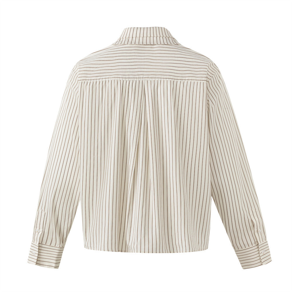 Men's Brown Striped Long Sleeve Shirt – Oversized Double-Layer Collar